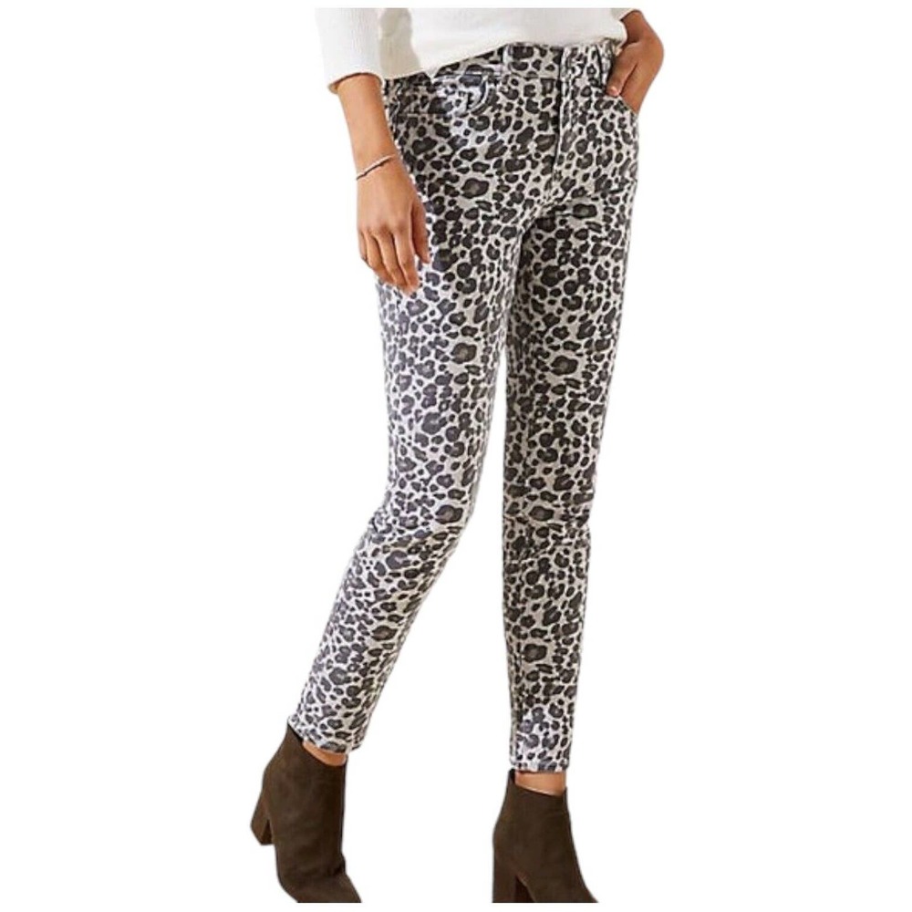 Loft Leopard Modern Skinny 5 Pocket Jeans Black Tan 6/28